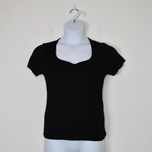Catherine Malandrino Black Knit Top Sz L Solid Hue Stretch Minimalist Neutral - Picture 1 of 16